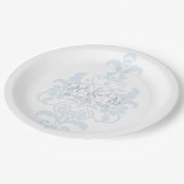 ブルーパステルなダマスクウェディング紙プレート ペーパープレート (アングル)