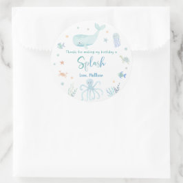 ブルーパステルアンダーザシー誕生日サンキュー ラウンドシール