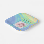 ブルーパステルウェルカムファースト生まれフォト ペーパープレート (傾斜あり)