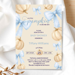 ブルーパステルウォーターカラーパンプキンリボン 招待状