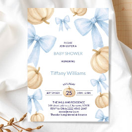 ブルーパステルウォーターカラーパンプキンリボン 招待状