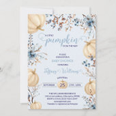 ブルーパステルウォーターカラーパンプキン秋野生の花 招待状 (正面)