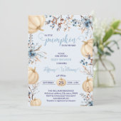 ブルーパステルウォーターカラーパンプキン秋野生の花 招待状 (スタンド正面)