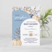 ブルーパステルウォーターカラーパンプキン秋野生の花 招待状 (スタンド正面)