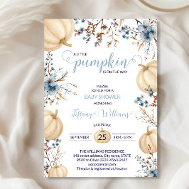 ブルーパステルウォーターカラーパンプキン秋野生の花 招待状