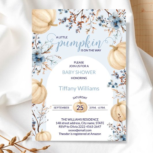 ブルーパステルウォーターカラーパンプキン秋野生の花 招待状