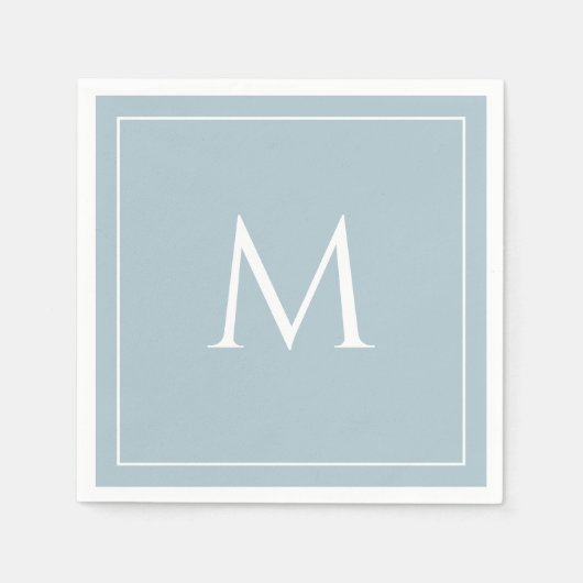 ブルーパステルエレガントモノグラムイニシャル スタンダードカクテルナプキン (正面)