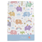 ブルーパステルエレファントパターンforリトルボーイパーティー ミディアムペーパーバッグ (裏面)