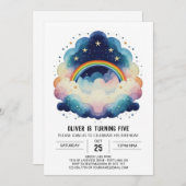 ブルーパステルクラウド誕生日 招待状 (正面/裏面)