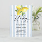 ブルーパステルストライプ レモン ベイビーシャワー 招待状 (スタンド正面)