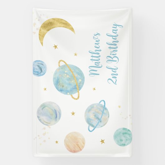 ブルーパステルツーザムーン宇宙誕生日 横断幕 (縦)