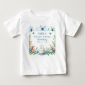 ブルーパステルバタフライフェアリーファースト誕生日- ベビーTシャツ (正面)