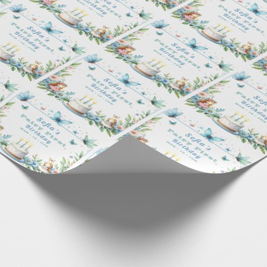 ブルーパステルバタフライフェアリーファースト誕生日- ラッピングペーパー (角)