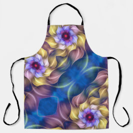 ブルーパステルフラクタルフラワー抽象芸術 エプロン