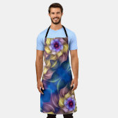 ブルーパステルフラクタルフラワー抽象芸術 エプロン (着用した状態)