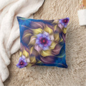 ブルーパステルフラクタルフラワー抽象芸術 クッション (ブランケット)