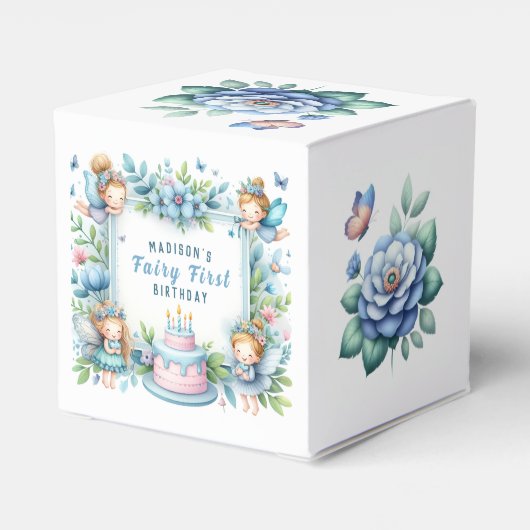 ブルーパステルフローラフェアリーファースト誕生日- フェイバーボックス (裏面サイド)