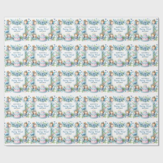 ブルーパステルフローラフェアリーファースト誕生日- ラッピングペーパー (フラット)