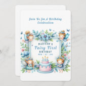 ブルーパステルフローラフェアリーファースト誕生日- 招待状 (正面/裏面)