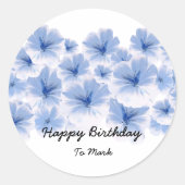 ブルーパステルフローラ水色パーソナライズされた名 ラウンドシール (正面)