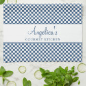 ブルーパステルプフランスのライドチェックカントリーグルメ キッチンタオル (折り畳み)