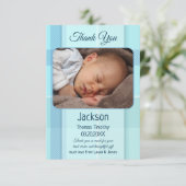 ブルーパステルプレイドベビー写真サンキューカード サンキューカード (スタンド正面)