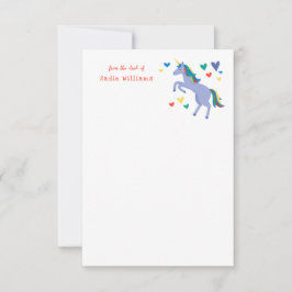 ブルーパステルレインボーユニコーンキッズパーソナルノート サンキューカード