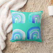 ブルーパステルレトロレインボー クッション (ブランケット)