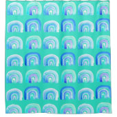 ブルーパステルレトロレインボー シャワーカーテン (正面)