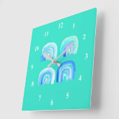 ブルーパステルレトロレインボー スクエア壁時計 (傾斜)