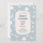 ブルーパステル宇宙宇宙飛行士誕生日 招待状 (正面)