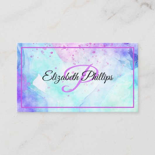 ブルーパステル水彩画の文字 名刺 (正面)