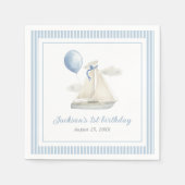 ブルーパステル航海のセイルボート1st誕生日 スタンダードカクテルナプキン (正面)