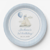 ブルーパステル航海のセイルボート1st誕生日 ペーパープレート (正面)