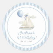 ブルーパステル航海のセイルボート1st誕生日 ラウンドシール (正面)