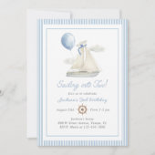 ブルーパステル航海のセイルボート2nd誕生日 招待状 (正面)