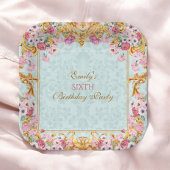 ブルーパステル金ゴールドシックスバロックロココ誕生日 ペーパープレート