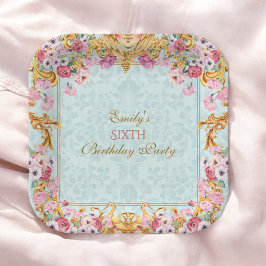 ブルーパステル金ゴールドシックスバロックロココ誕生日 ペーパープレート