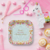 ブルーパステル金ゴールドセカンドバロックロココ誕生日 ペーパープレート (パーティー)