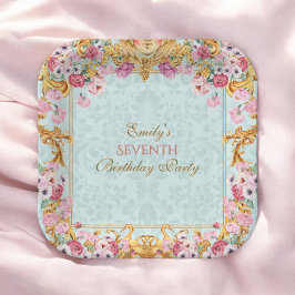 ブルーパステル金ゴールドセブンスバロックロココ誕生日 ペーパープレート
