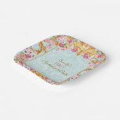 ブルーパステル金ゴールドファーストバロックロココ誕生日 ペーパープレート (傾斜あり)