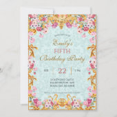 ブルーパステル金ゴールドフィフスバロックロココ誕生日 招待状 (正面)