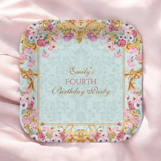 ブルーパステル金ゴールド第四バロックロココ誕生日 ペーパープレート