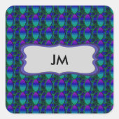 ブルーパターンモノグラムステッカーのバスドラムシェード スクエアシール (正面)