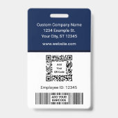 ブルーパターン従業員QRコードバーコード名バッジ バッジ (裏面)