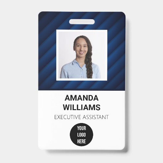 ブルーパターン従業員QRコードバーコード名バッジ バッジ (正面)