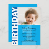 ブルーパネル1st誕生日招待状 インビテーションポストカード (正面/裏面)