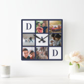 ブルーパパカラーブロック6枚フォトコラージュパーソナライズされた スクエア壁時計 (ホーム)