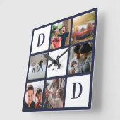 ブルーパパカラーブロック6枚フォトコラージュパーソナライズされた スクエア壁時計 (傾斜)