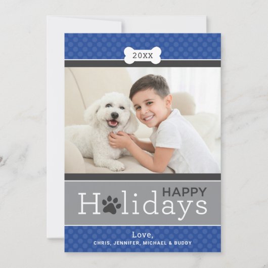 ブルーパピモダンー王室のドッグテーマハッピーホリデイズ シーズンカード (正面)